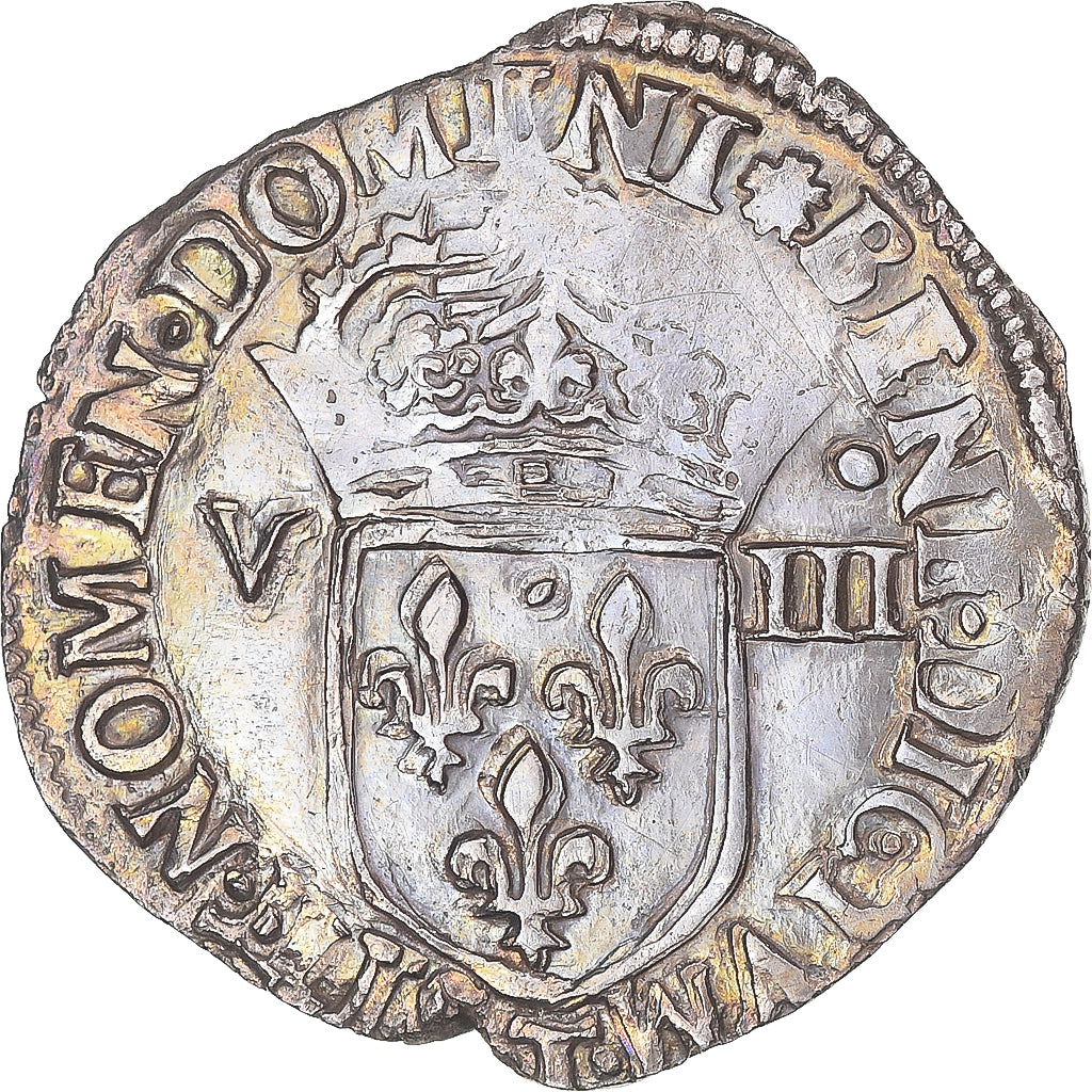 Moeda, França, Charles X, 1/8 Ecu, 1592, Nantes, VF(30-35), Prata, Gadoury:519