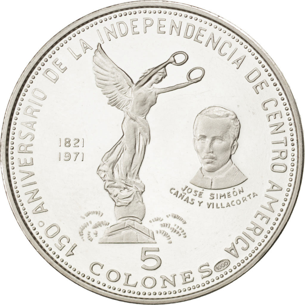 EL SALVADOR, 5 Colones, 1971, KM #142, MS(65-70), Silver, 11.47