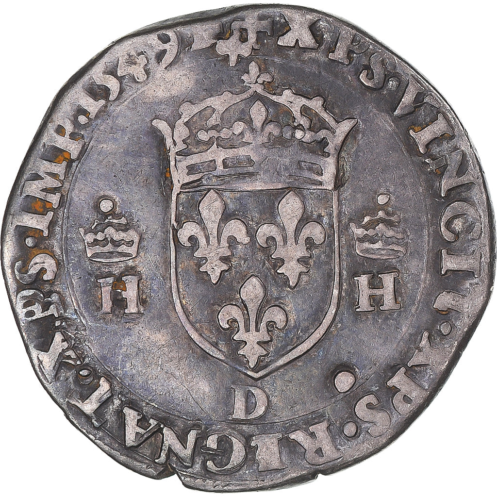 Moneta, Francja, Henri II, 1/2 teston à la tête couronnée, 1549, Lyon
