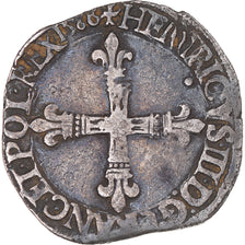 Coin, France, Henri III, 1/4 Ecu, 1586, Nantes, VF(30-35), Silver, Gadoury:494