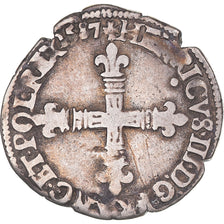 Coin, France, Henri III, 1/8e Ecu, 1587, Nantes, VF(30-35), Silver, Gadoury:485