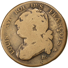 FRANCE, 12 deniers françois, 12 Deniers, 1791, Strasbourg, KM #600.4, VF(20-25),