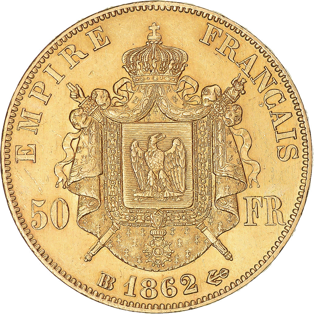 Moneta, Francia, Napoleon III, 50 Francs, 1862, Strasbourg, SPL-, Oro, KM:804.2