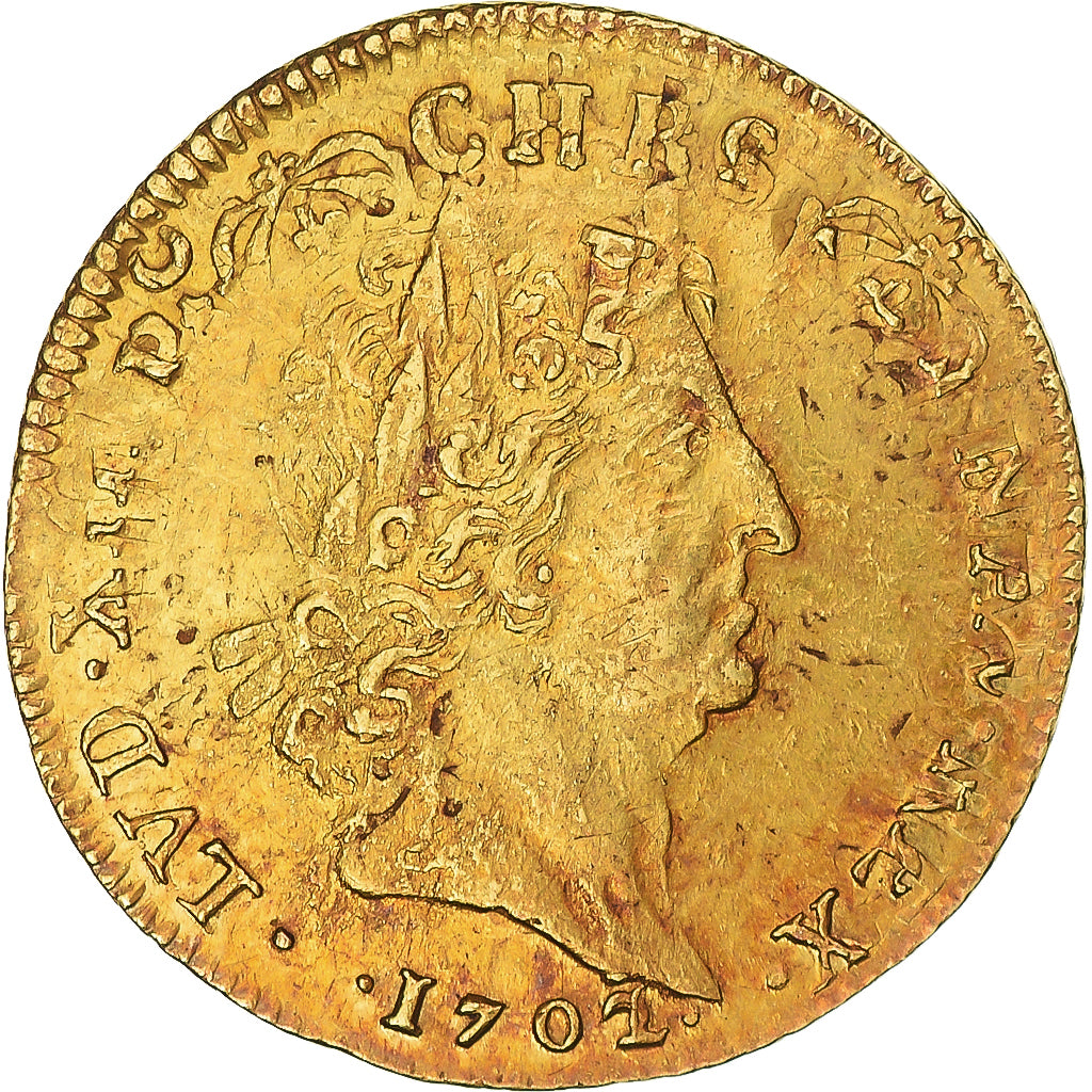 Monnaie, France, Louis XIV, louis d'or aux 8 L et aux insignes, 1702, Caen