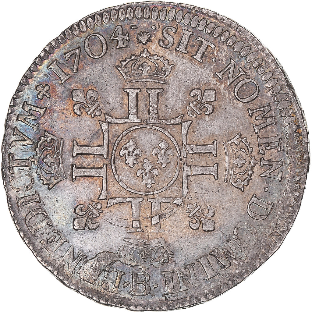 Moneta, Francia, Louis XIV, 1/2 écu aux 8L, 2e type, 1704, Rouen, réformé