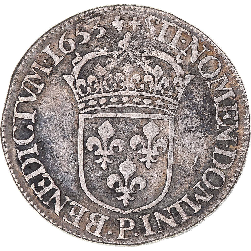 Münze, Frankreich, Louis XIV, 1/2 Écu à la mèche longue, 1653, Dijon, S+