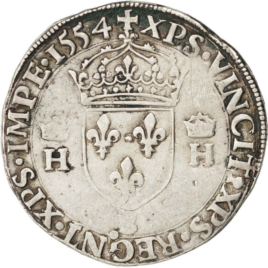 Francia, Teston, 1554, Rouen, BB, Argento, Sombart:4558