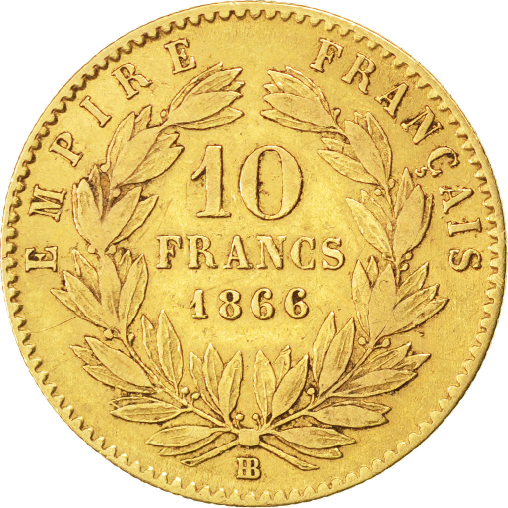 Francia, Napoleon III, Napoléon III, 10 Francs, 1866, Strasbourg, MB+, Oro,...