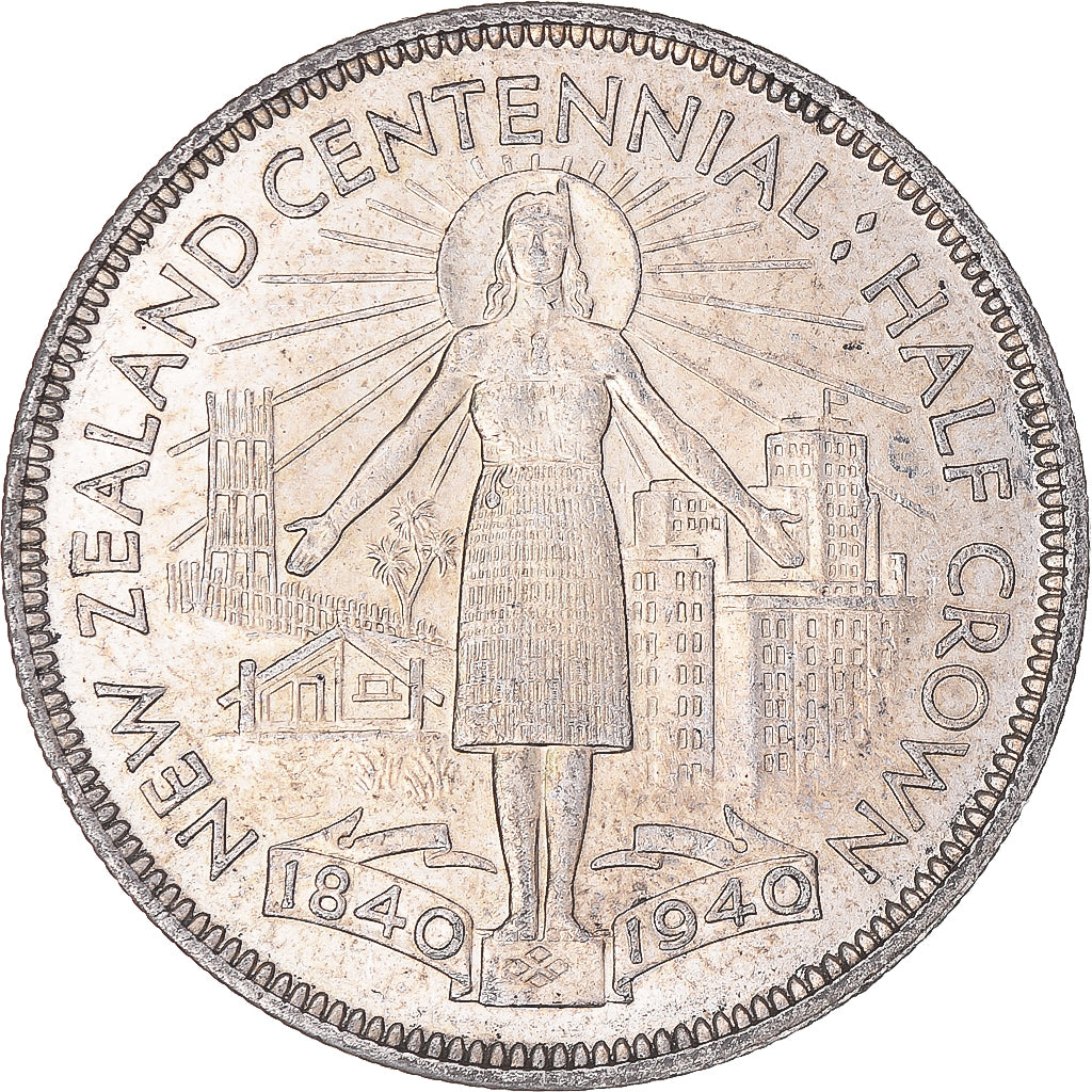 Coin, New Zealand, George VI, Centennial, 1/2 Crown, 1940, British Royal Mint