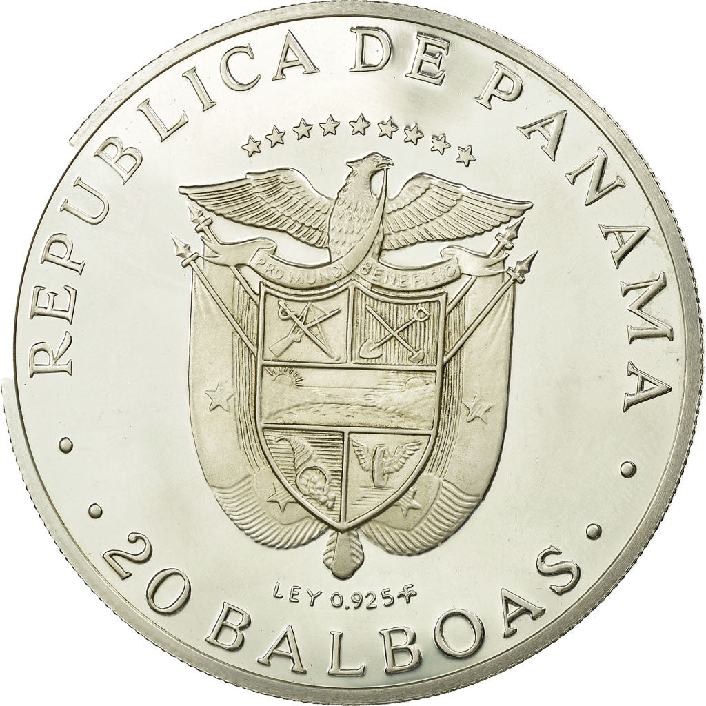 Coin, Panama, 20 Balboas, 1974, MS(63), Silver, KM:31