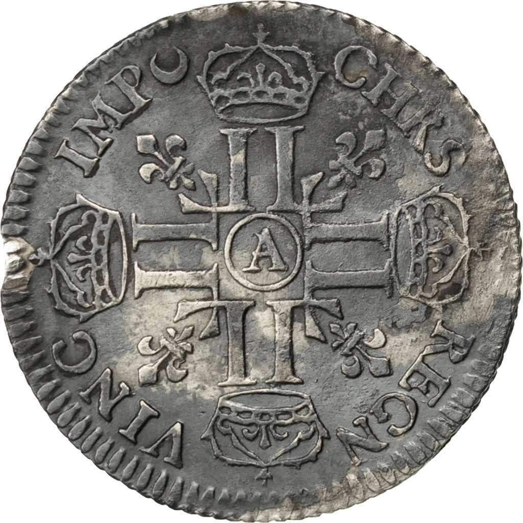 FRANCE, 1/12 Écu aux 8 L, 1/12 ECU, 10 Sols, 1691, Paris, KM #282.1, EF(40-45), 