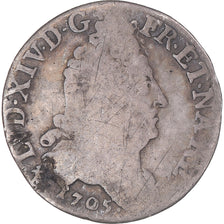 Coin, France, Louis XIV, 11 Sols aux couronnes, 1705, Metz, VF(20-25), Silver