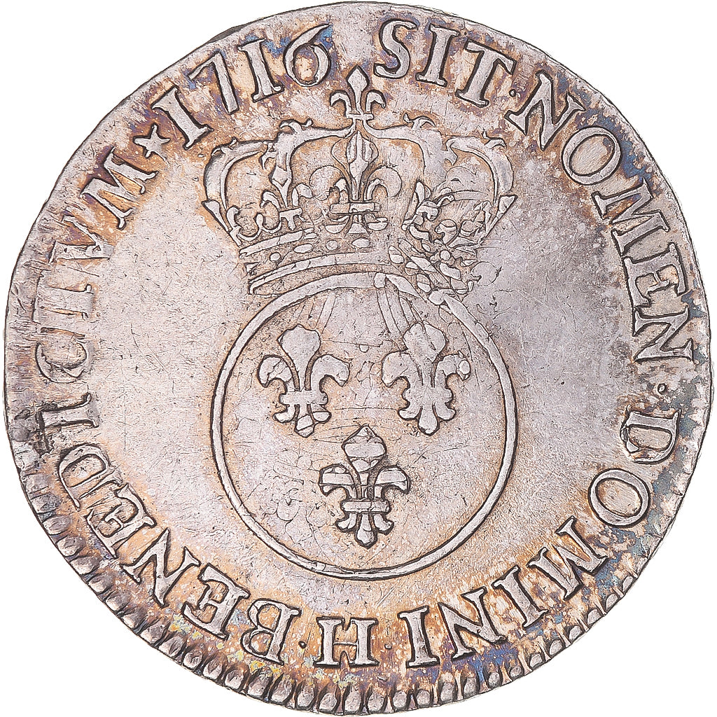 Monnaie, France, Louis XV, 1/2 Écu Vertugadin, 1716, La Rochelle, TTB, Argent