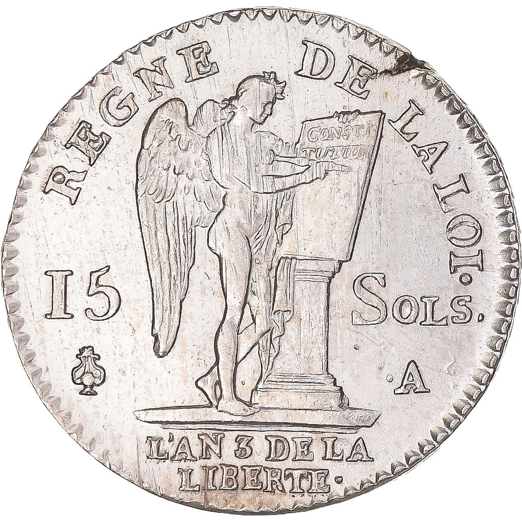 Coin, France, Louis XVI, 15 sols françois, 1791 / AN 3, Paris, AU(55-58)
