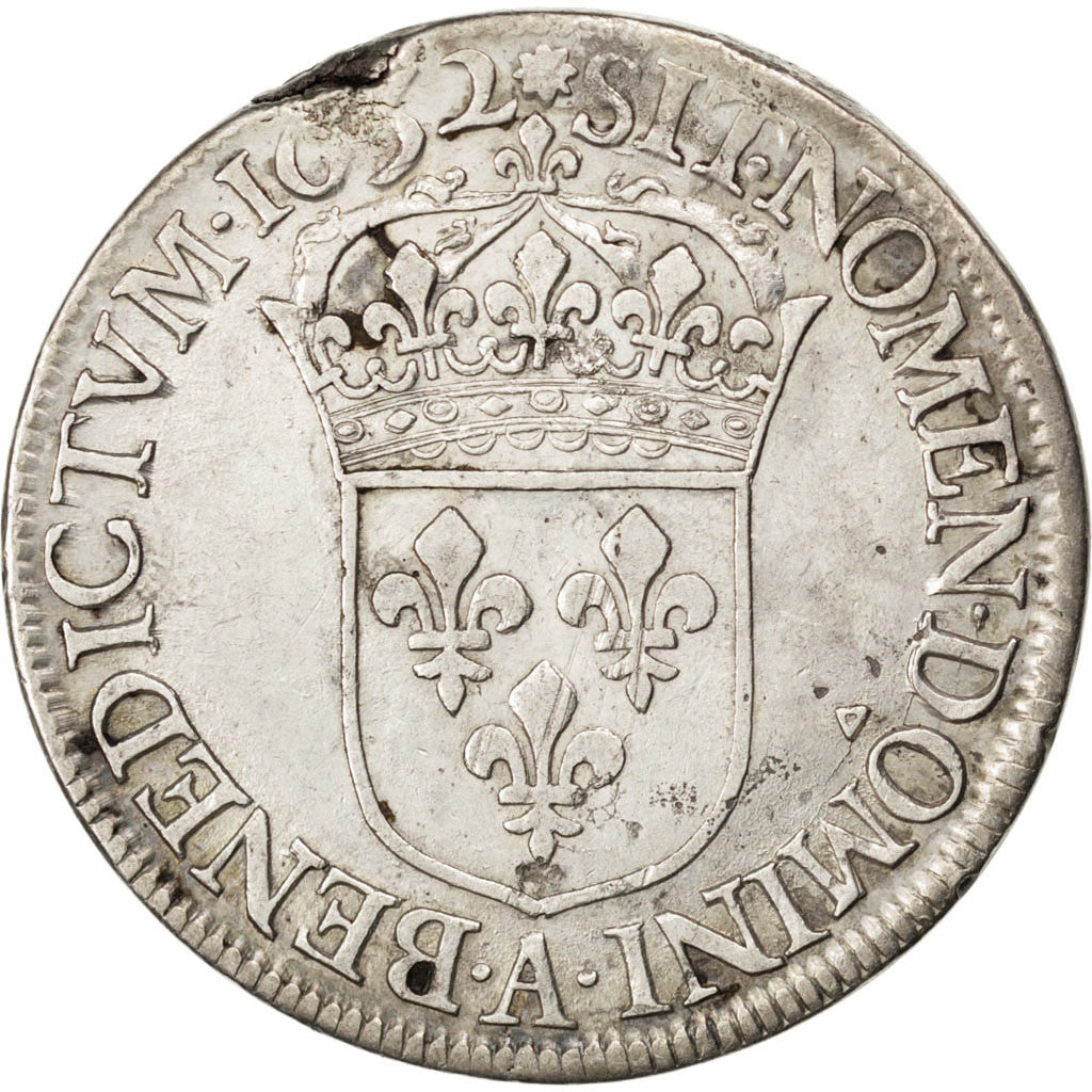 FRANCE, Écu à la mèche longue, ECU, 1652, Paris, KM #155.1, VF(30-35), Silver, G