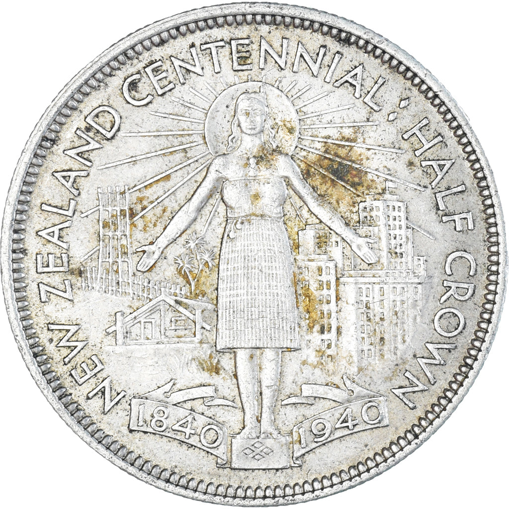 Monnaie, Nouvelle-Zélande, George VI, Centennial, 1/2 Crown, 1940, British