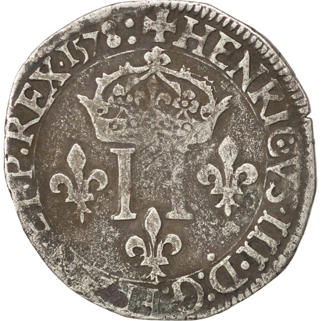 FRANCE, Double Sol Parisis, 1578, Lyons, VF(20-25), Silver, Sombart #4472, 4.20
