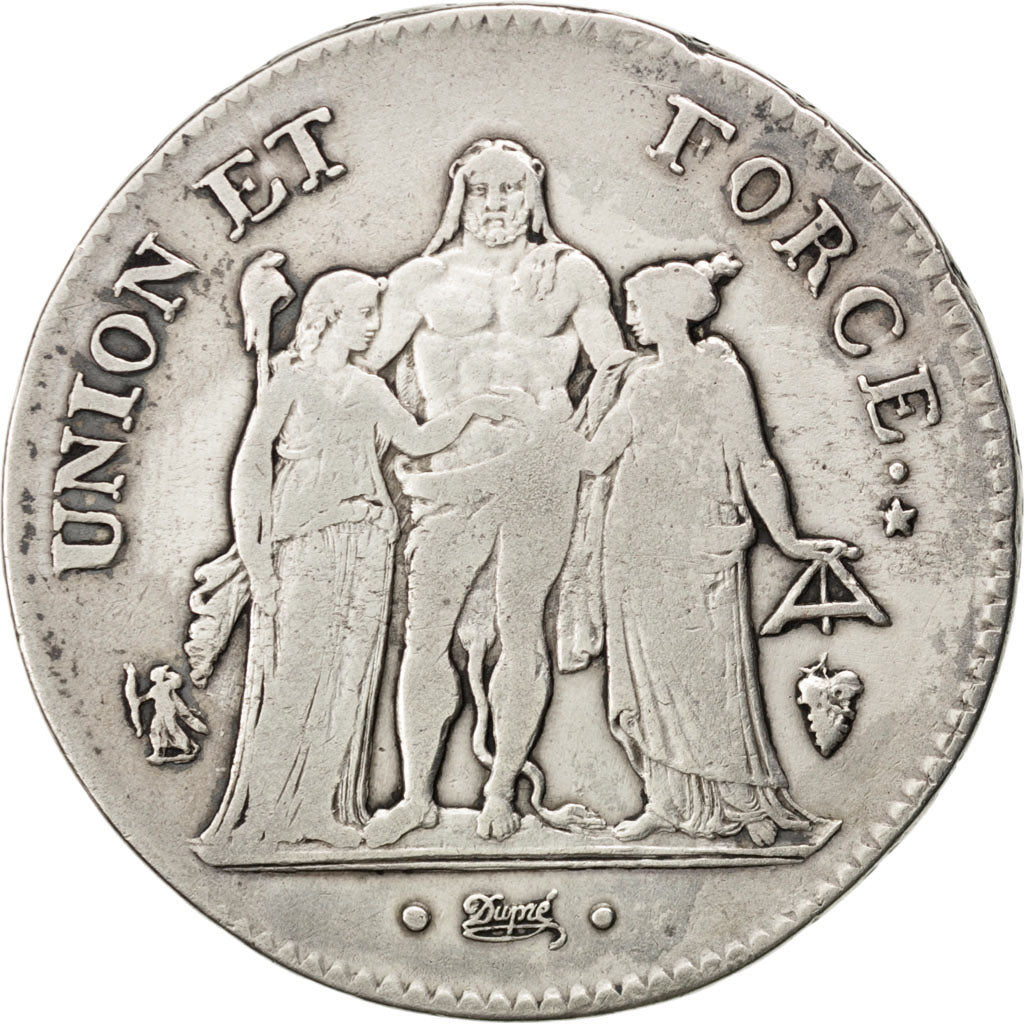 FRANCE, Union et Force, 5 Francs, 1802, Perpignan, KM #639.8, VF(20-25),...