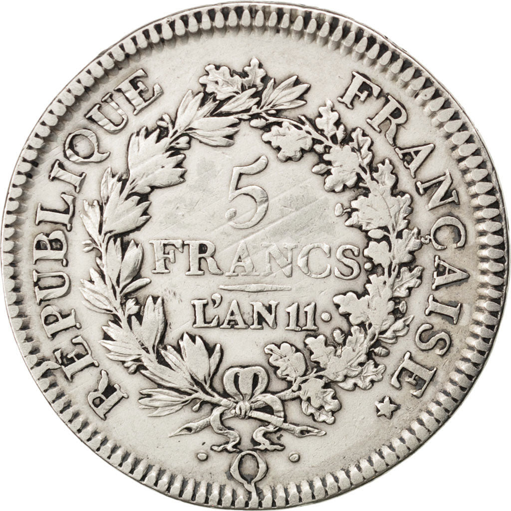 FRANCE, Union et Force, 5 Francs, 1802, Perpignan, KM #639.8, VF(20-25),...
