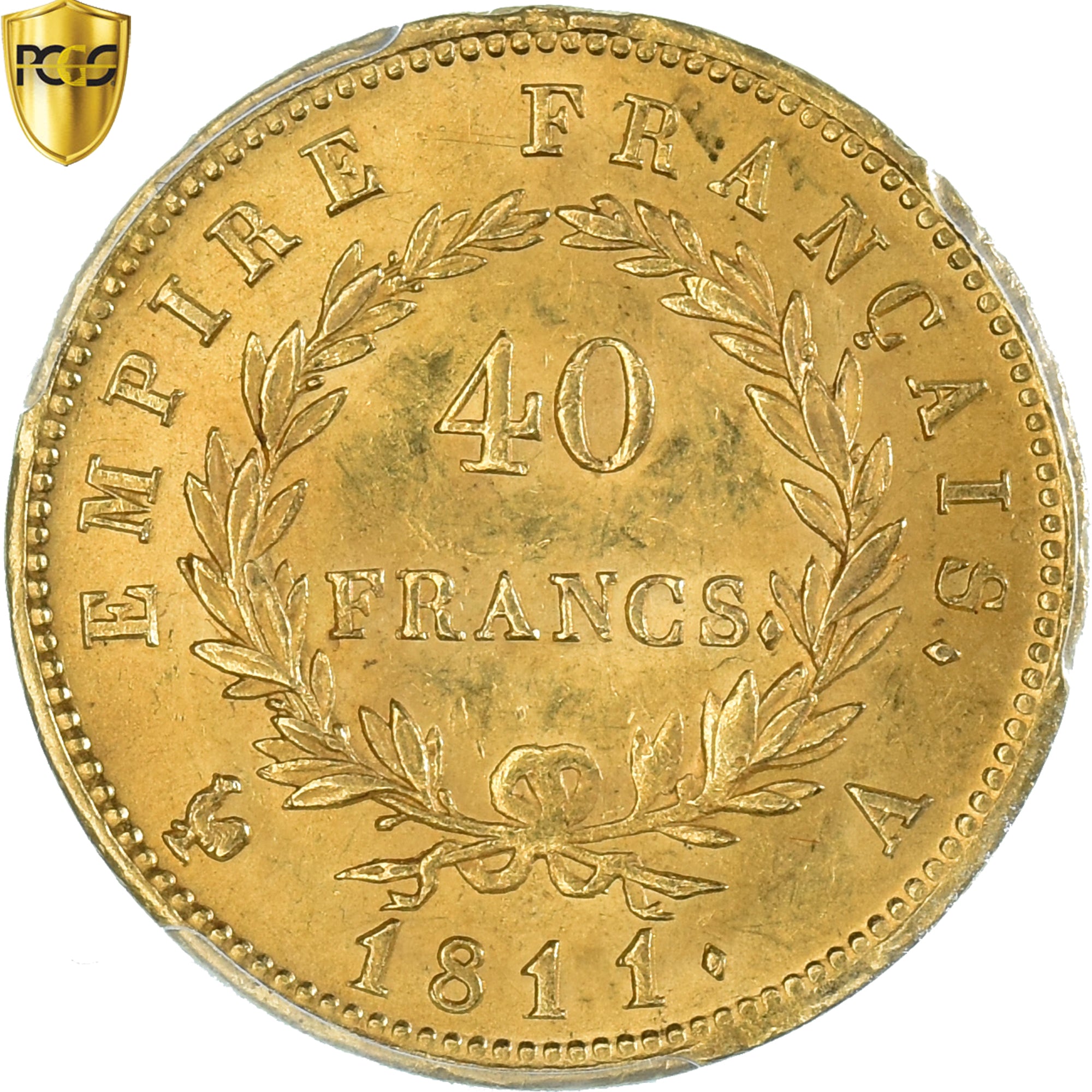Coin, France, Napoleon I, 40 Francs, 1811, Paris, PCGS, MS62+, MS(60-62), Gold