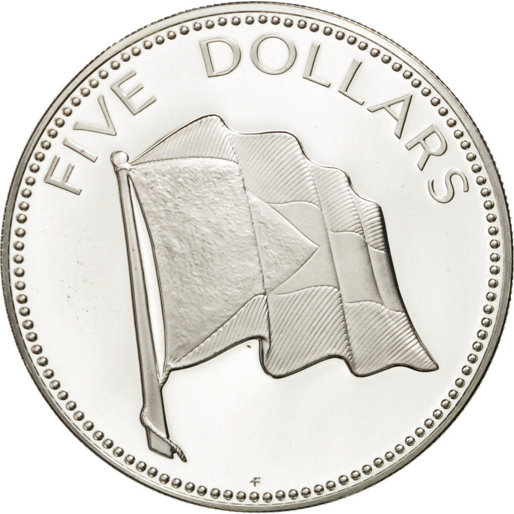 Coin, Bahamas, Elizabeth II, 5 Dollars, 1974, U.S.A., MS(65-70), Silver, KM:67a