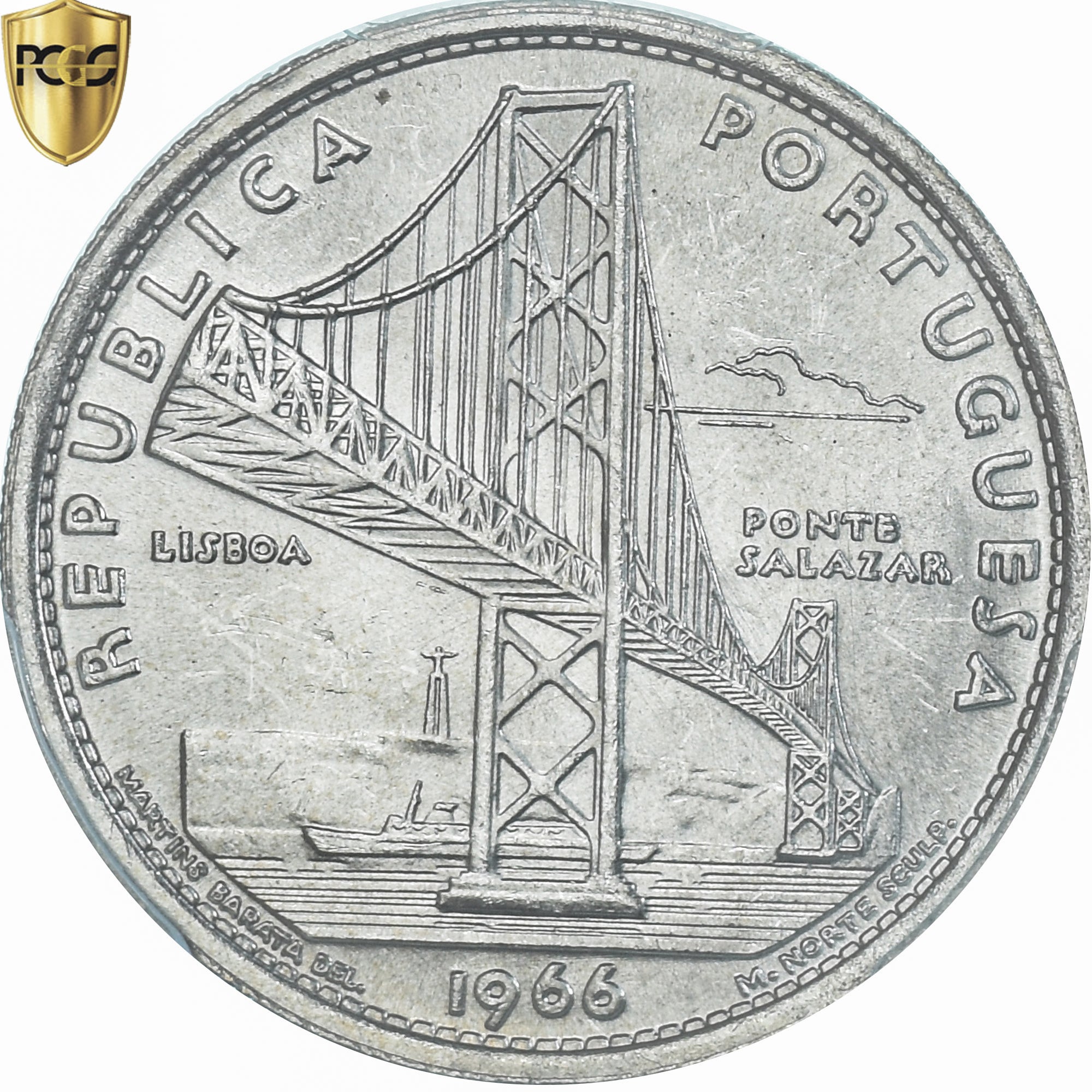 Moneta, Portogallo, Salazar Bridge, 20 Escudos, 1966, Lisbon, PCGS, MS63, SPL