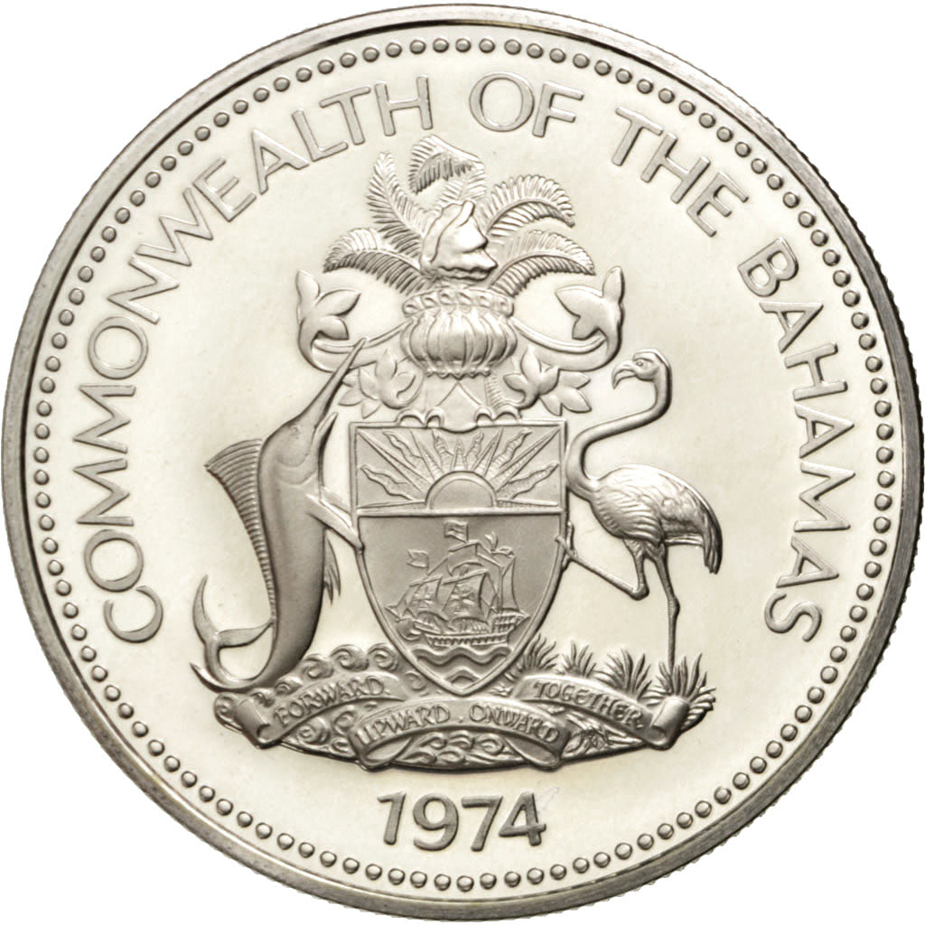 BAHAMAS, Dollar, 1974, Franklin Mint, KM #65a, MS(65-70), Silver, 34, 18.19
