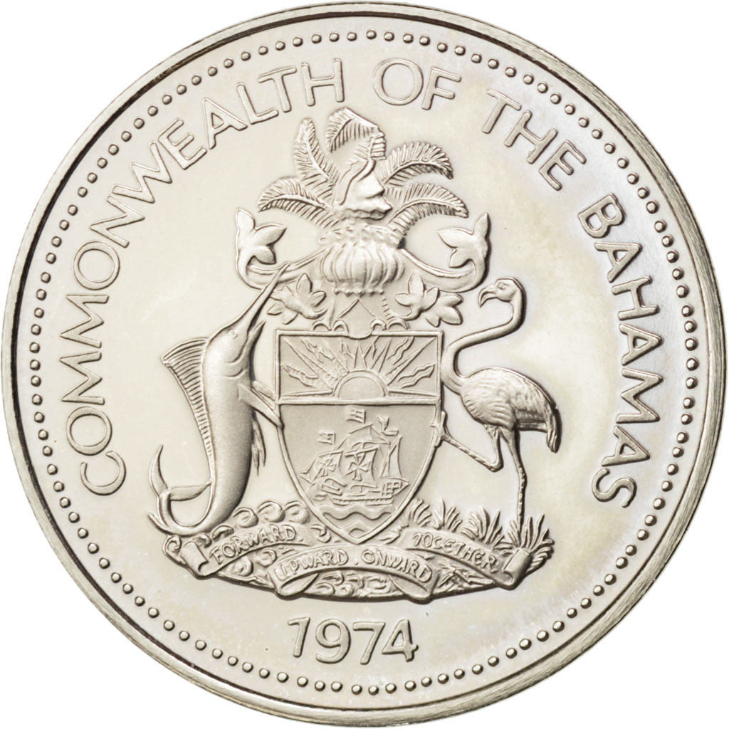 Coin, Bahamas, Elizabeth II, 5 Cents, 1974, U.S.A., MS(65-70), Copper-nickel