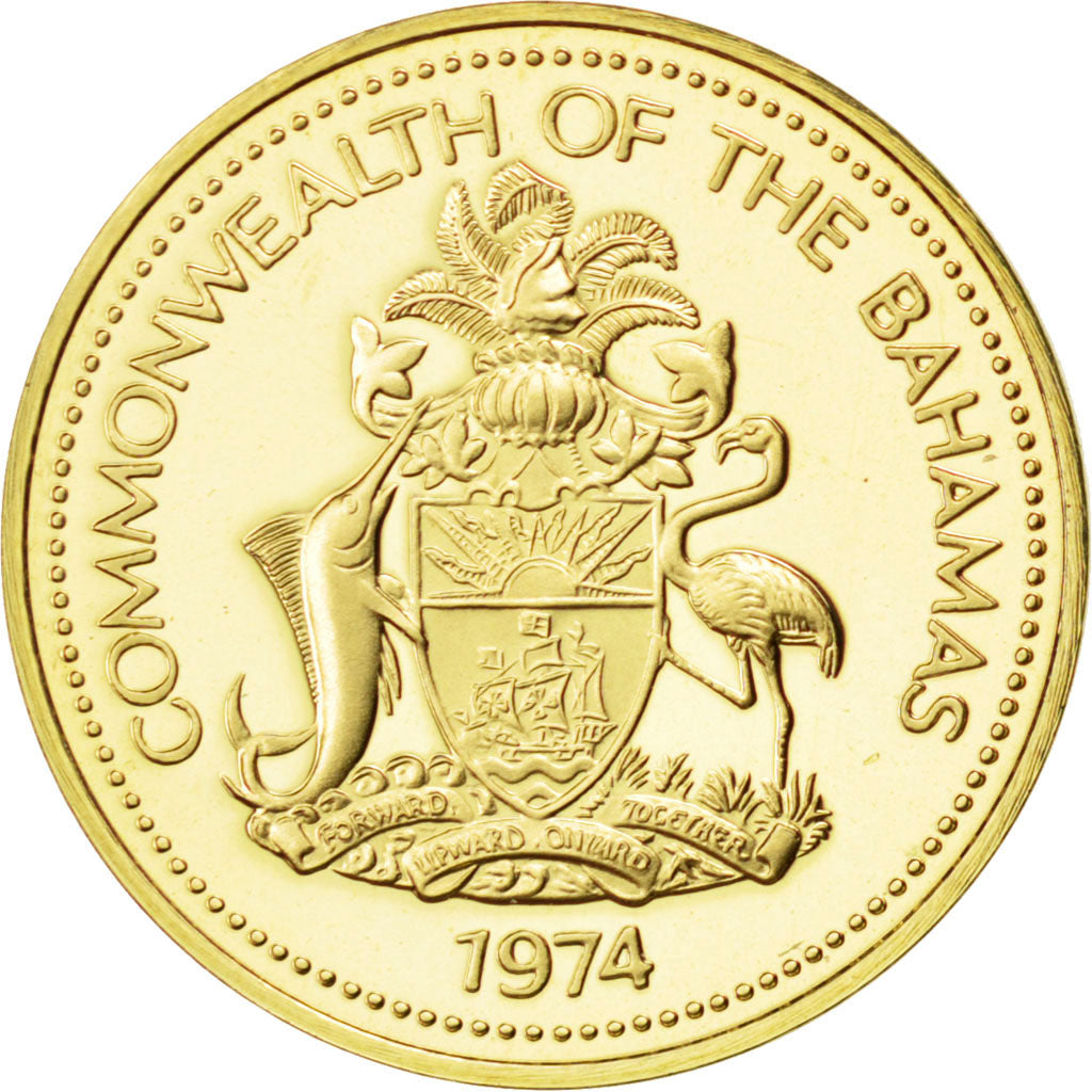 BAHAMAS, Cent, 1974, Franklin Mint, KM #59, MS(65-70), Brass, 19.05, 3.05