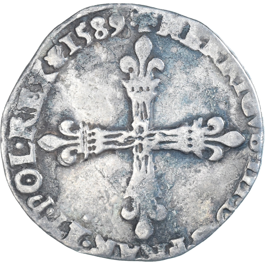 Munten, Frankrijk, Henri III, 1/4 Ecu, 1589, Paris, ZF, Zilver, Gadoury:494