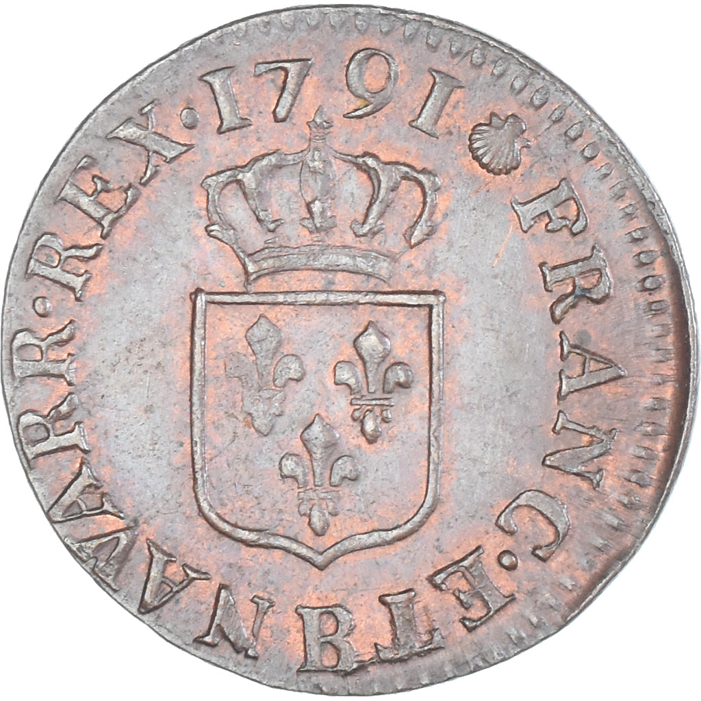 Coin, France, Louis XVI, Liard, 1791, Rouen, AU(50-53), Copper, KM:585.3