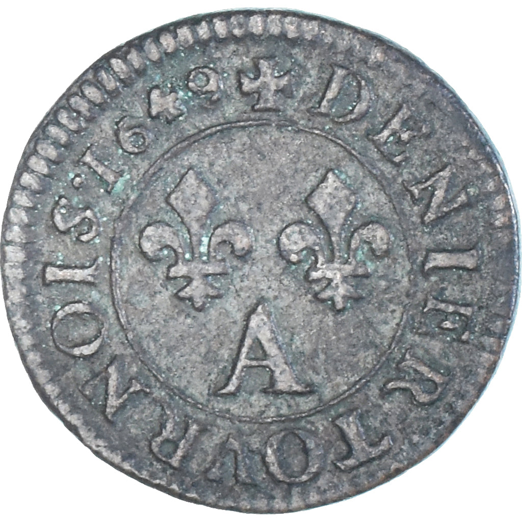 Coin, France, Louis XIV, Denier Tournois, 1649, Paris, VF(30-35), Copper