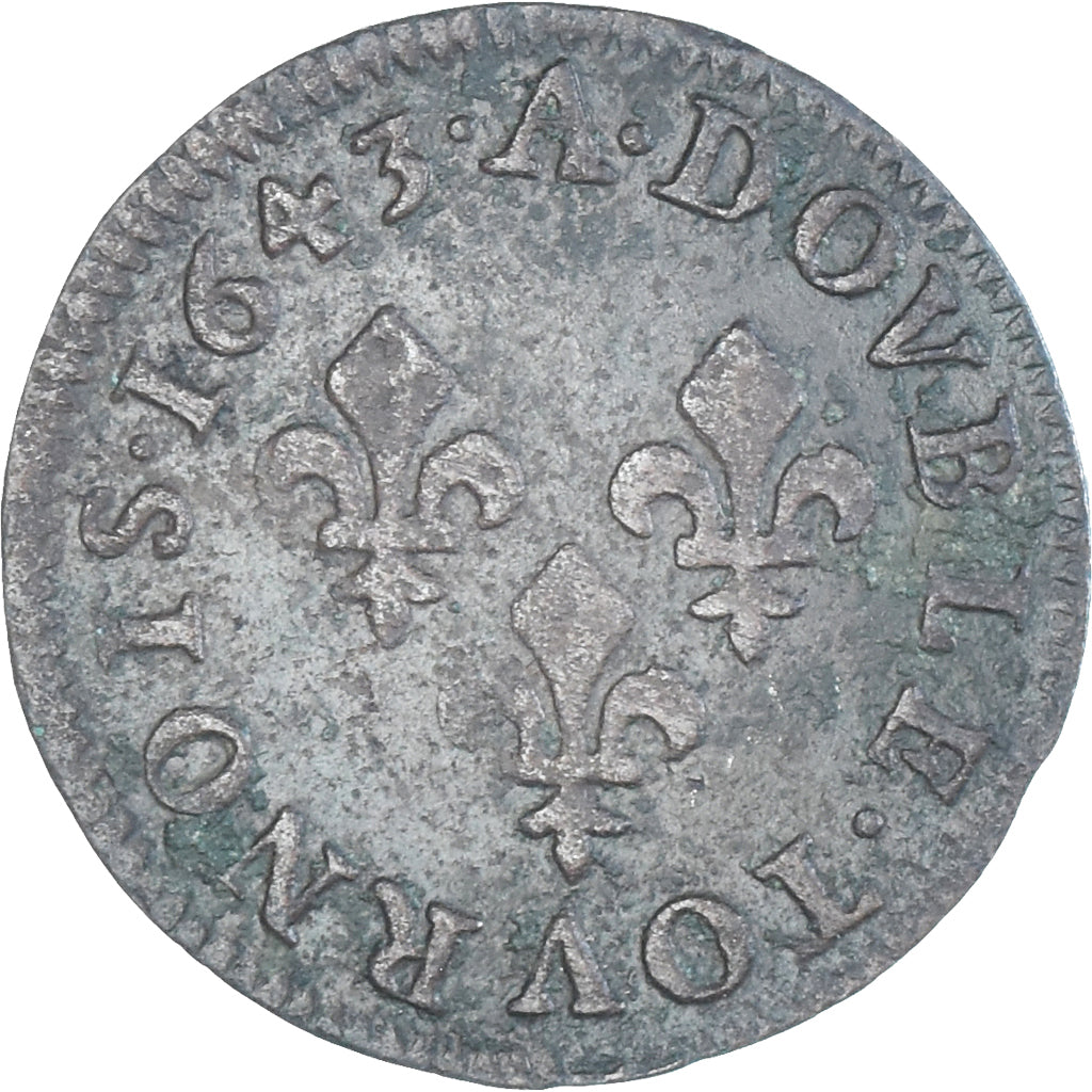 Coin, France, Louis XIII, Double Tournois, 1643, Paris, EF(40-45), Copper