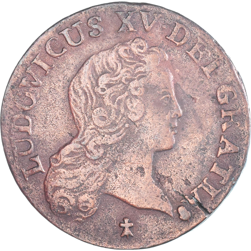 Moeda, França, Louis XV, 1/2 Sol au buste enfantin, 1721, Reims, AU(50-53)