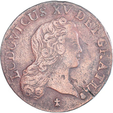 Moeda, França, Louis XV, 1/2 Sol au buste enfantin, 1721, Reims, AU(50-53)