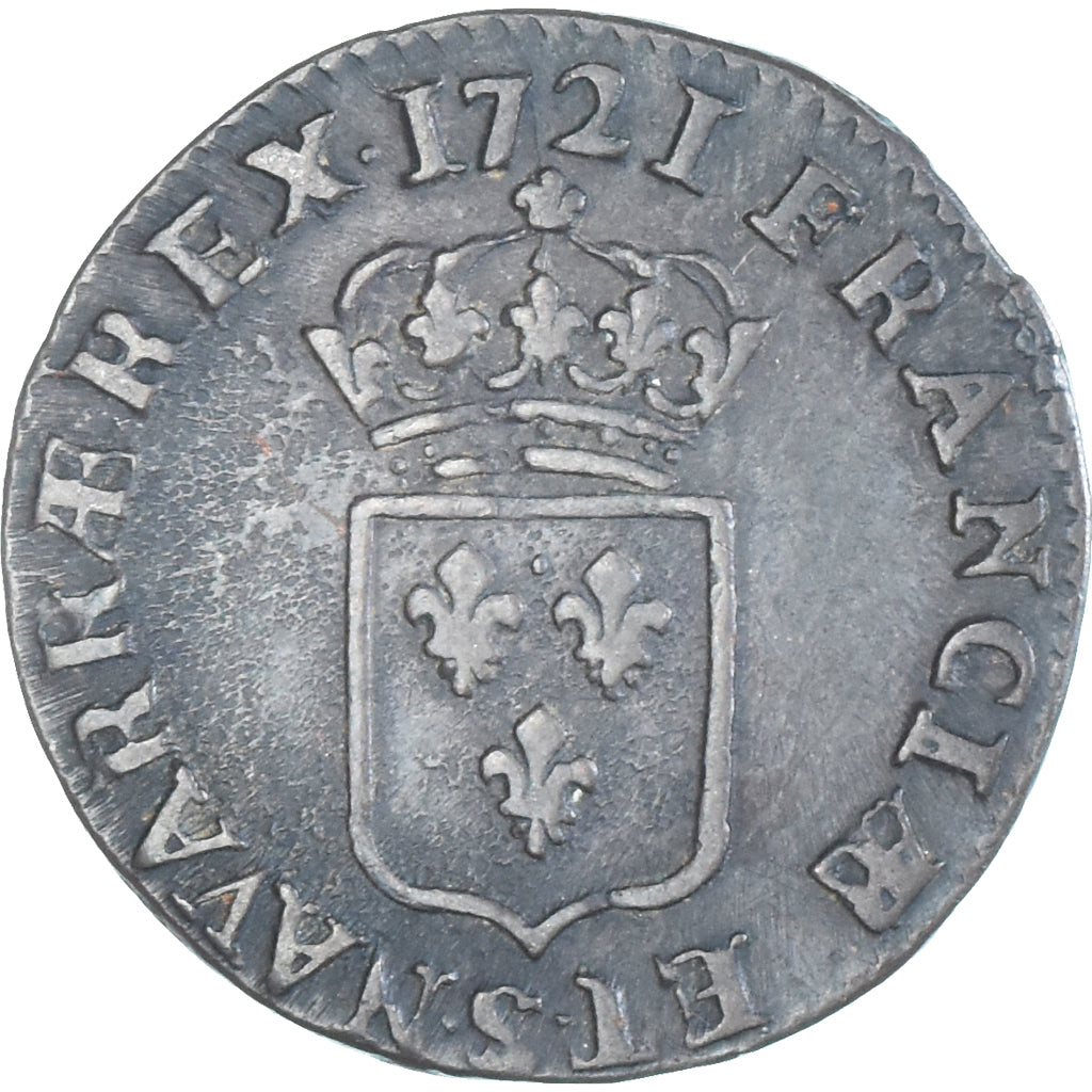 Moneta, Francja, Louis XV, Liard au buste enfantin, 1721, Reims, EF(40-45)