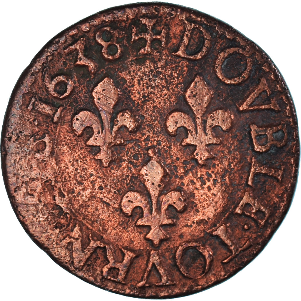 Munten, Frankrijk, Louis XIII, Double Tournois, 1638, FR+, Koper, Gadoury:11