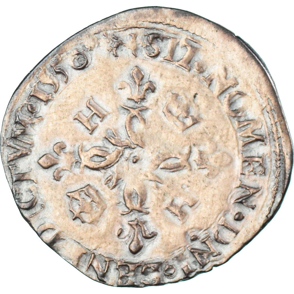 Moeda, França, Henri II, Douzain aux croissants, 1550, Limoges, EF(40-45)