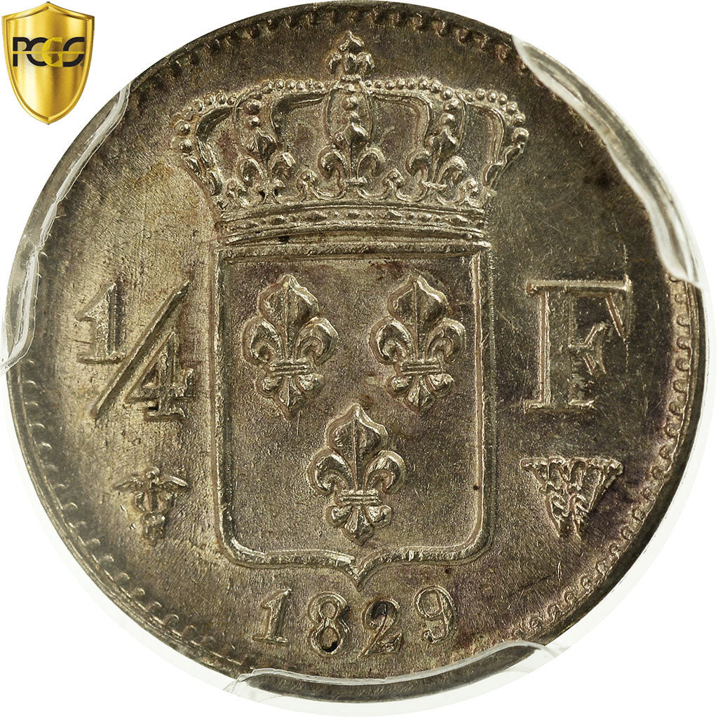Coin, France, Charles X, 1/4 Franc, 1829, Lille, PCGS, MS62, MS(60-62), Silver