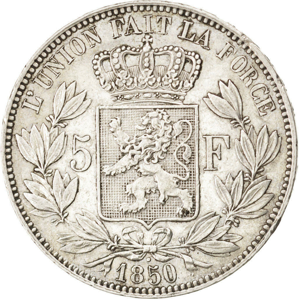Coin, Belgium, Leopold I, 5 Francs, 5 Frank, 1850, AU(50-53), Silver, KM:17
