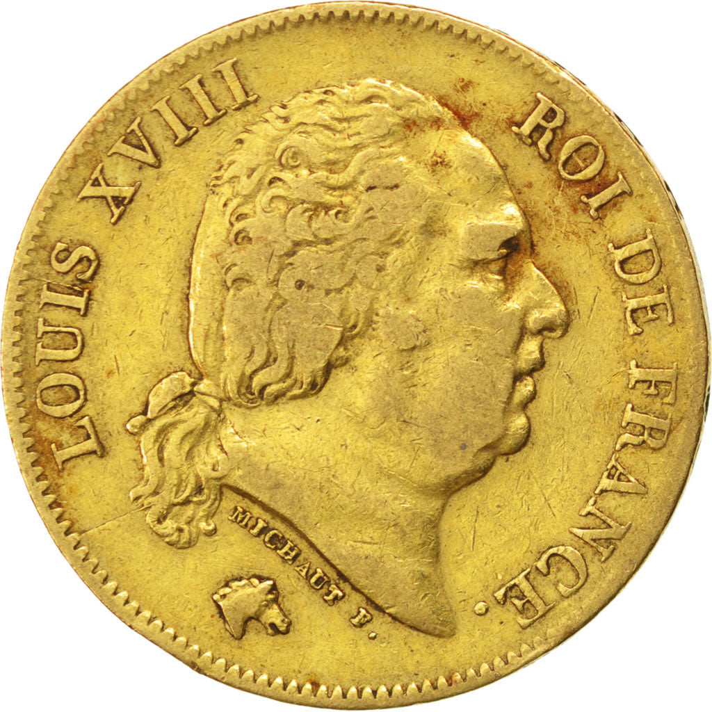 FRANCE, Louis XVIII, 40 Francs, 1818, Lille, KM #713.6, VF(30-35), Gold,...