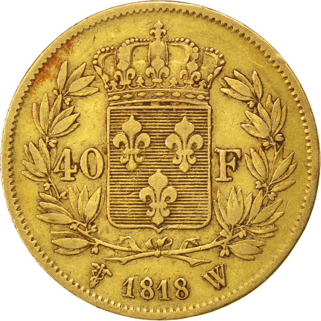 FRANCE, Louis XVIII, 40 Francs, 1818, Lille, KM #713.6, VF(30-35), Gold,...