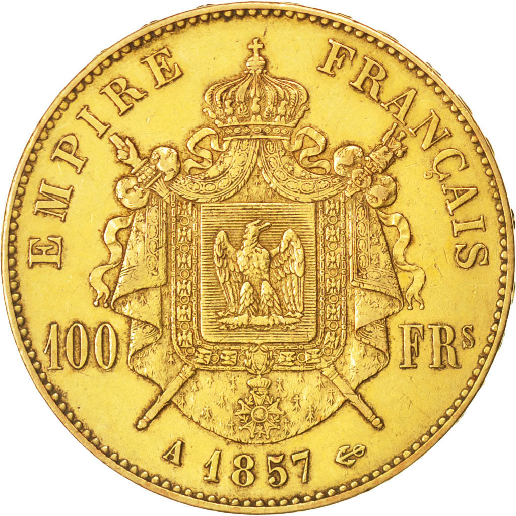 Francia, Napoleon III, Napoléon III, 100 Francs, 1857, Paris, BB, Oro, KM:78...