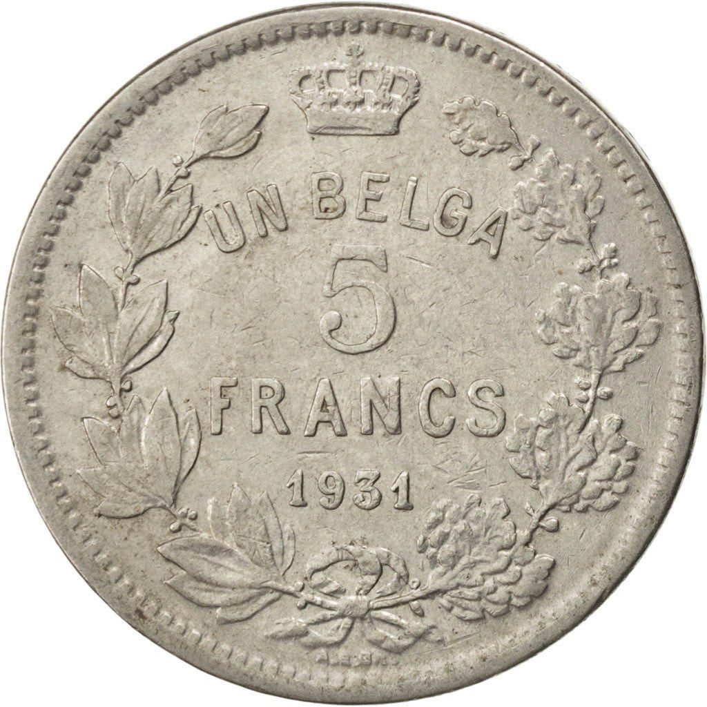 Coin, Belgium, 5 Francs, 5 Frank, 1931, EF(40-45), Nickel, KM:97.1