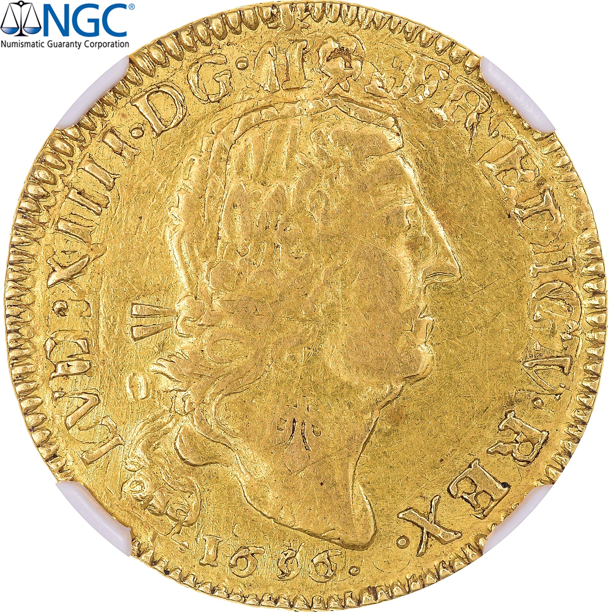Coin, France, Louis XIV, Louis d'or au 4 L, 1696, Reims, TOP POP, NGC, AU53