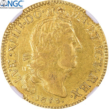 Moeda, França, Louis XIV, Louis d'or au 4 L, 1696, Reims, TOP POP, NGC, AU53
