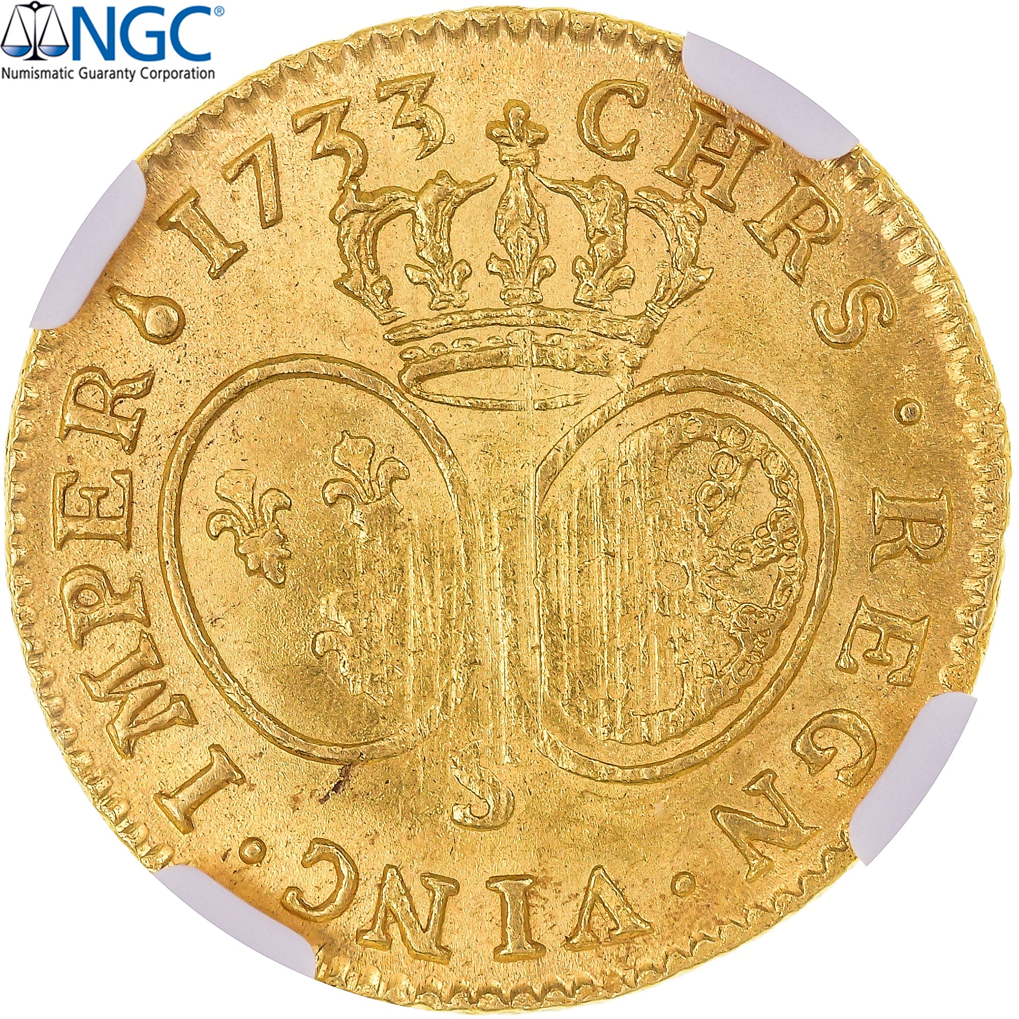 Coin, France, Louis XV, Louis d'or aux lunettes, 1733, Reims, TOP POP, NGC