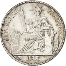 FRENCH INDO-CHINA, 50 Cents, 1936, Paris, KM #4a.2, AU(50-53), Silver, Lecompte.
