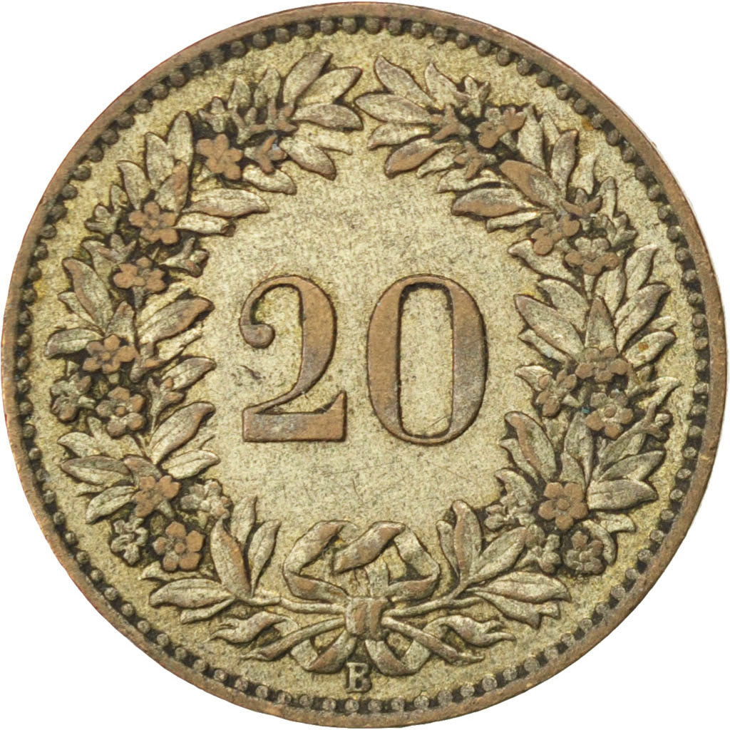 SWITZERLAND, 20 Rappen, 1858, Bern, KM #7, AU(50-53), Billon, 3.10