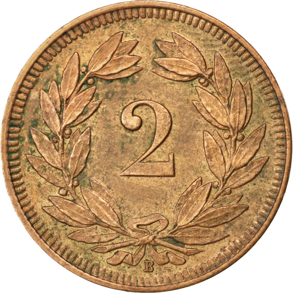 SWITZERLAND, 2 Rappen, 1915, Bern, KM #4.2, AU(55-58), Bronze, 20, 2.50
